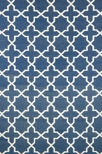 Blue and ivory trellis hand woven dhurrie wool hand-woven rug for bedroom