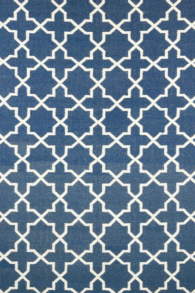 BLUE AND IVORY TRELLIS HAND WOVEN DHURRIE