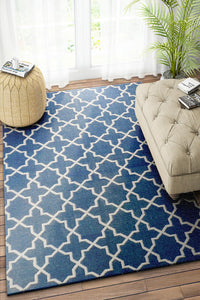 BLUE AND IVORY TRELLIS HAND WOVEN DHURRIE by Imperial Knots - Image 2