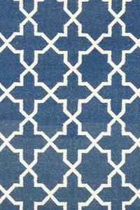 BLUE AND IVORY TRELLIS HAND WOVEN DHURRIE by Imperial Knots - Image 3