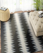 BLACK AND WHITE AZTEC HAND WOVEN DHURRIE