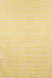 YELLOW AND IVORY GREEK KEY HAND WOVEN DHURRIE by Imperial Knots - Image 1