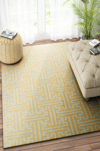 YELLOW AND IVORY GREEK KEY HAND WOVEN DHURRIE by Imperial Knots - Image 2