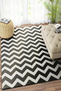 BLACK AND WHITE CHEVRON HAND WOVEN DHURRIE by Imperial Knots - Image 2