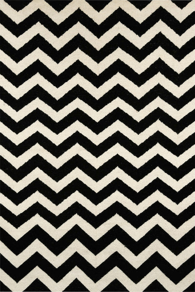 BLACK AND WHITE CHEVRON HAND WOVEN DHURRIE