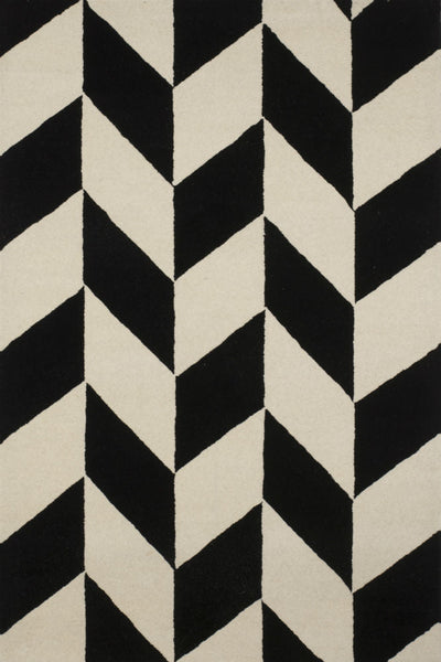 BLACK AND WHITE HERRINGBONE HAND TUFTED RUG