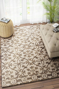 IVORY DAMASK HAND TUFTED CARPET by Imperial Knots - Image 2