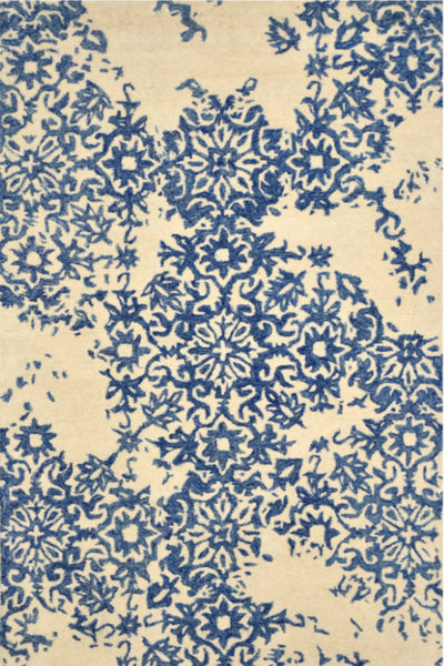IVORY BLUE FLORAL HAND TUFTED RUG