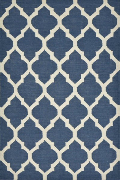BLUE IVORY MOROCCAN HAND WOVEN DHURRIE