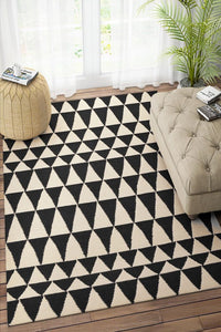 MONOCROME GEOMETRIC HAND WOVEN DHURRIE by Imperial Knots - Image 2