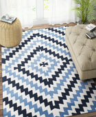 IVORY BLUE AZTEC HAND WOVEN KILIM DHURRIE by Imperial Knots - Image 2