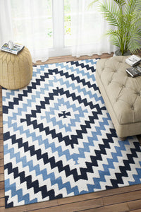 IVORY BLUE AZTEC HAND WOVEN KILIM DHURRIE by Imperial Knots - Image 2