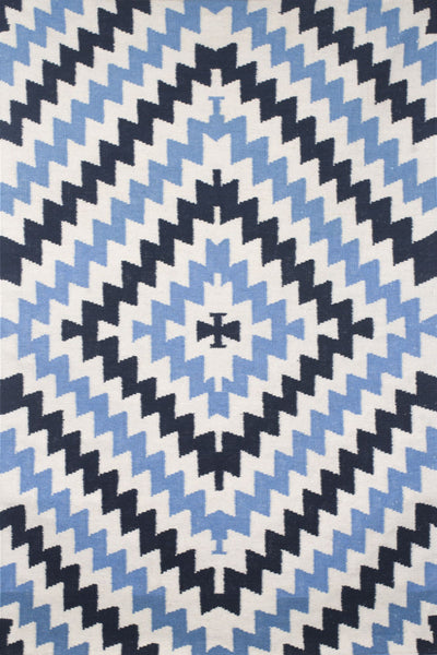IVORY BLUE AZTEC HAND WOVEN KILIM DHURRIE