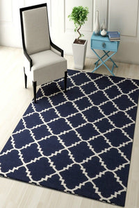 BLUE AND IVORY MOROCCAN HAND WOVEN DHURRIE by Imperial Knots - Image 2