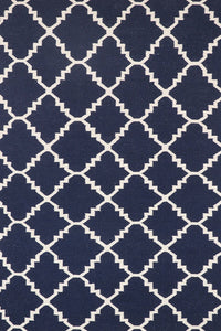 BLUE AND IVORY MOROCCAN HAND WOVEN DHURRIE by Imperial Knots - Image 1