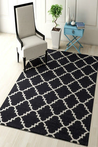BLACK AND IVORY MOROCCAN HAND WOVEN DHURRIE by Imperial Knots - Image 2