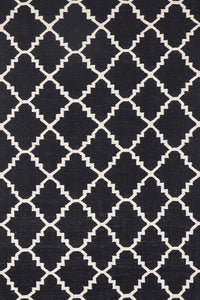 BLACK AND IVORY MOROCCAN HAND WOVEN DHURRIE by Imperial Knots - Image 1