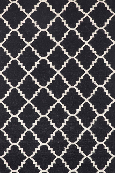 BLACK AND IVORY MOROCCAN HAND WOVEN DHURRIE