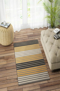 YELLOW BLACK STRIPES HAND WOVEN COTTON DHURRIE by Imperial Knots - Image 2