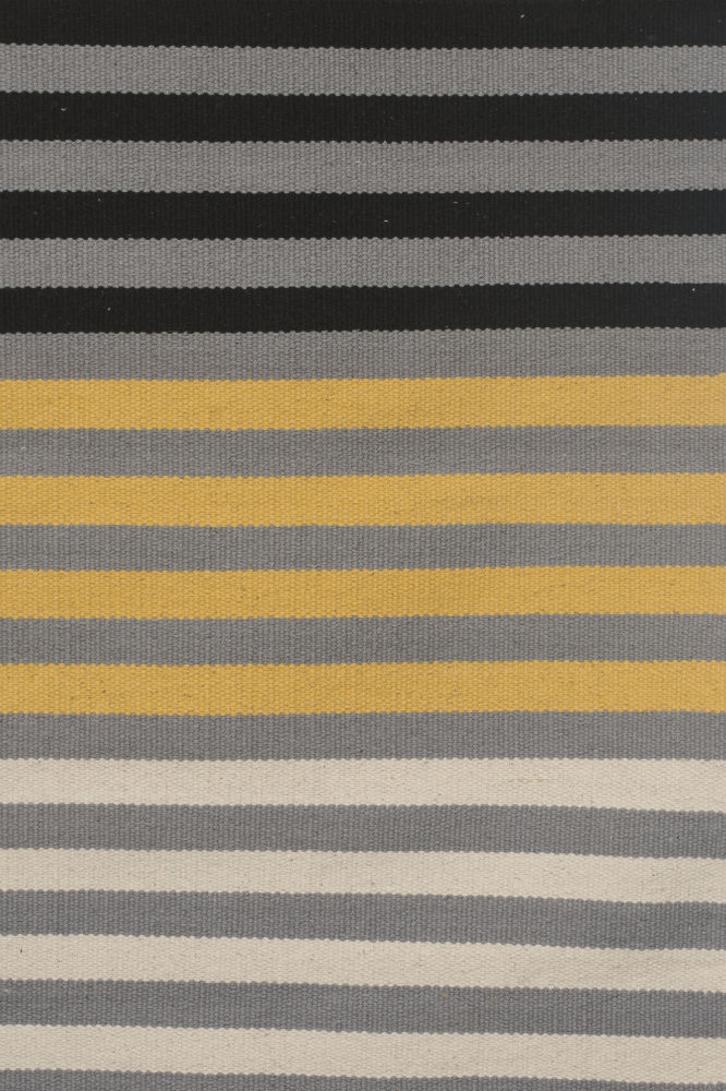 YELLOW BLACK STRIPES HAND WOVEN COTTON DHURRIE