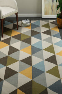MULTICOLOR TRIANGLES HAND WOVEN DHURRIE by Imperial Knots - Image 2