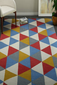 MULTICOLOR TRIANGLES HAND WOVEN DHURRIE by Imperial Knots - Image 2