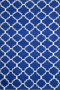 Blue and white moroccan hand woven dhurrie wool hand-woven rug for bedroom