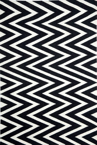 BLACK AND WHITE ZIG ZAG HAND WOVEN DHURRIE by Imperial Knots - Image 1