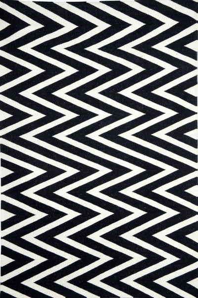BLACK AND WHITE ZIG ZAG HAND WOVEN DHURRIE