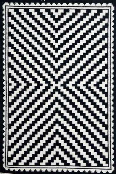 BLACK AND WHITE PIXEL HAND WOVEN DHURRIE