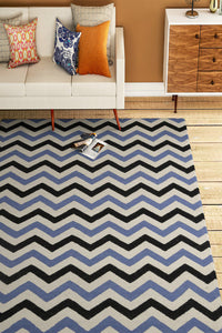 BLUE BLACK CHEVRON HAND WOVEN DHURRIE by Imperial Knots - Image 2
