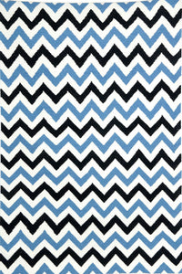BLUE BLACK CHEVRON HAND WOVEN DHURRIE by Imperial Knots - Image 1