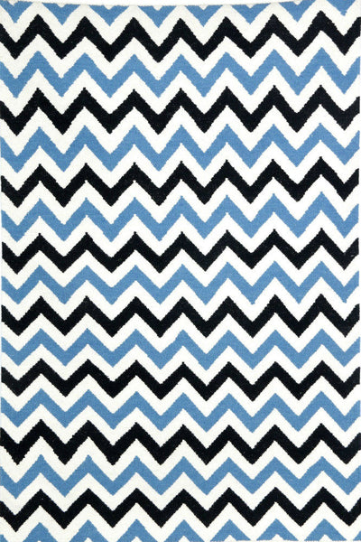BLUE BLACK CHEVRON HAND WOVEN DHURRIE