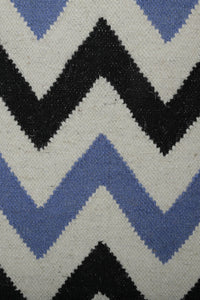 BLUE BLACK CHEVRON HAND WOVEN DHURRIE by Imperial Knots - Image 3