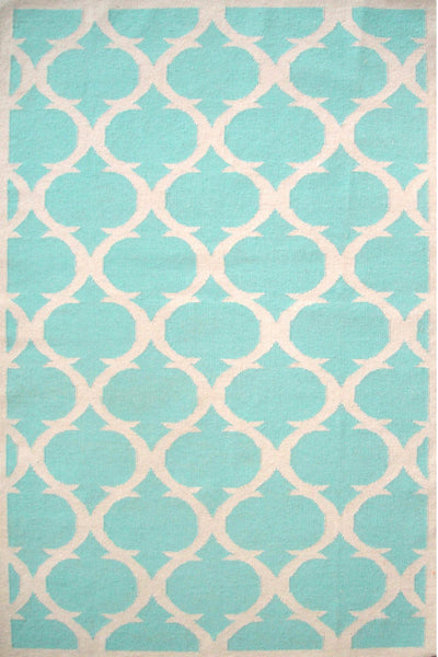 AQUA BLUE AND IVORY MOROCCAN HAND WOVEN DHURRIE