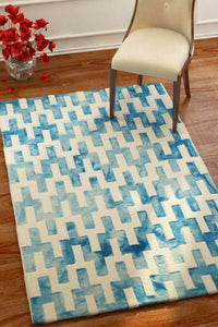 BLUE DIP DYED WISHBONE HAND TUFTED CARPET by Imperial Knots - Image 2