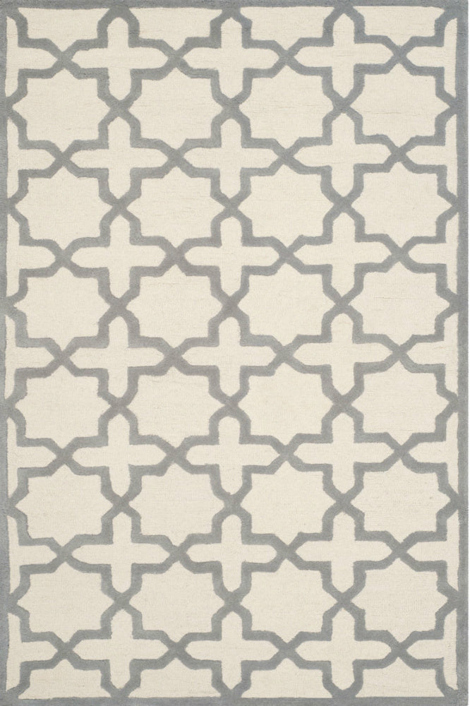 GREY AND IVORY GEOMETRIC HAND TUFTED CARPET