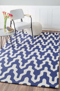 BLUE AND WHITE CHEVRON HAND TUFTED CARPET by Imperial Knots - Image 2