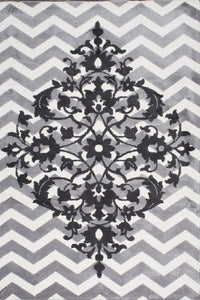 GREY AND WHITE CHEVRON HAND TUFTED CARPET by Imperial Knots - Image 1