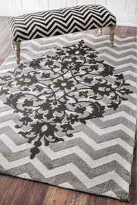 GREY AND WHITE CHEVRON HAND TUFTED CARPET by Imperial Knots - Image 2