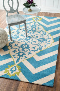 BLUE CHEVRON HAND TUFTED CARPET by Imperial Knots - Image 2