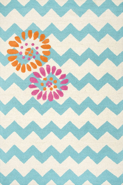 BLUE AND WHITE CHEVRON HAND TUFTED CARPET