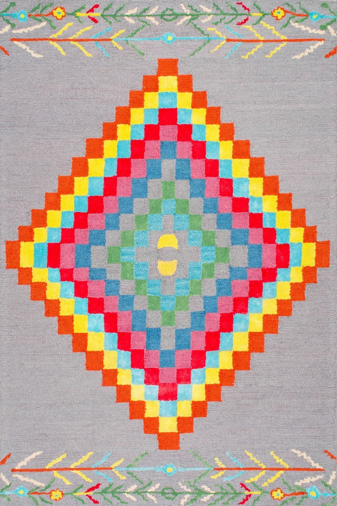 GREY MULTICOLOR GEOMETRIC HAND TUFTED CARPET