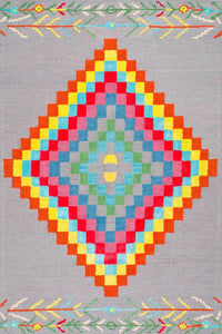 GREY MULTICOLOR GEOMETRIC HAND TUFTED CARPET by Imperial Knots - Image 1