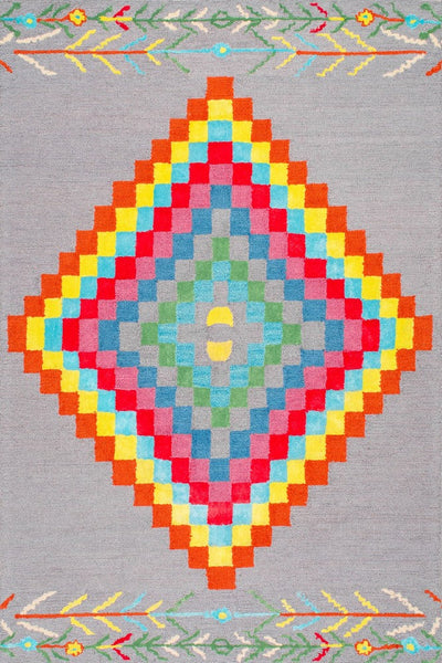 GREY MULTICOLOR GEOMETRIC HAND TUFTED CARPET