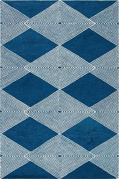 BLUE GEOMETRIC HAND TUFTED CARPET