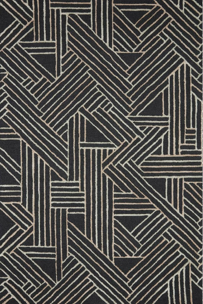 BLACK GEOMETRIC HAND TUFTED CARPET