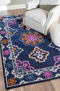 BLUE MULTICOLOR TRADITIONAL HAND TUFTED CARPET by Imperial Knots - Image 2