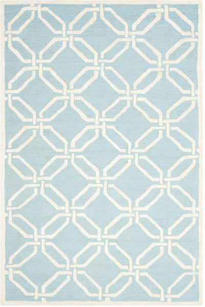 BLUE AND IVORY GEOMETRIC HAND TUFTED CARPET