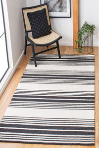 BLACK AND WHITE STRIPES HAND TUFTED CARPET by Imperial Knots - Image 2